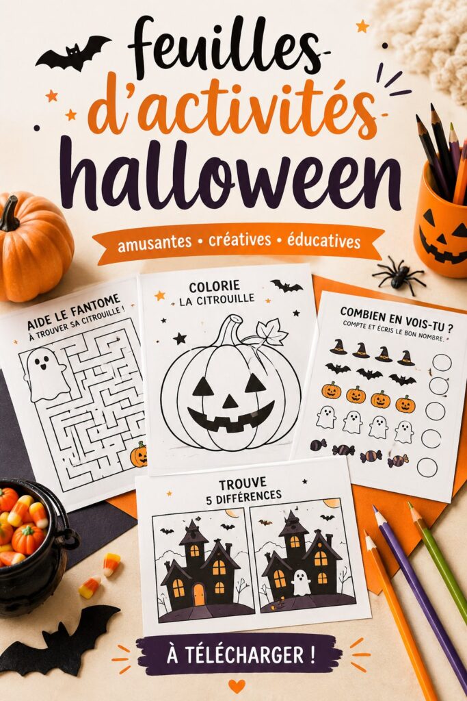 Activités d'Halloween avec des feuilles décoratives créées à la main.