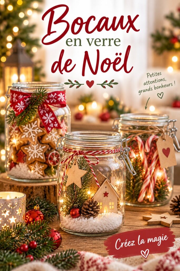 Bocaux en verre décorés pour une ambiance bohème à Noël.