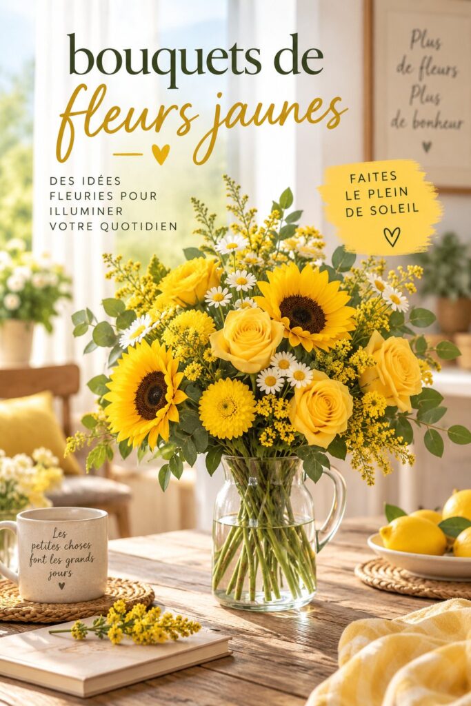Un beau bouquet de fleurs jaunes dans un vase décoratif dans un intérieur bohème