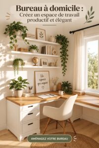 Bureau à domicile décoré dans un style bohème avec plantes et textiles chaleureux.