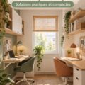 Bureau double aménagement pratique et cozy dans un intérieur de style bohème.