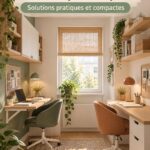 Bureau double aménagement pratique et cozy dans un intérieur de style bohème.