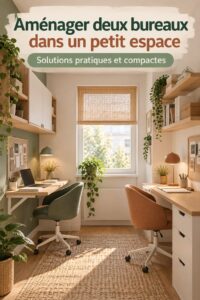 Bureau double aménagement pratique et cozy dans un intérieur de style bohème.