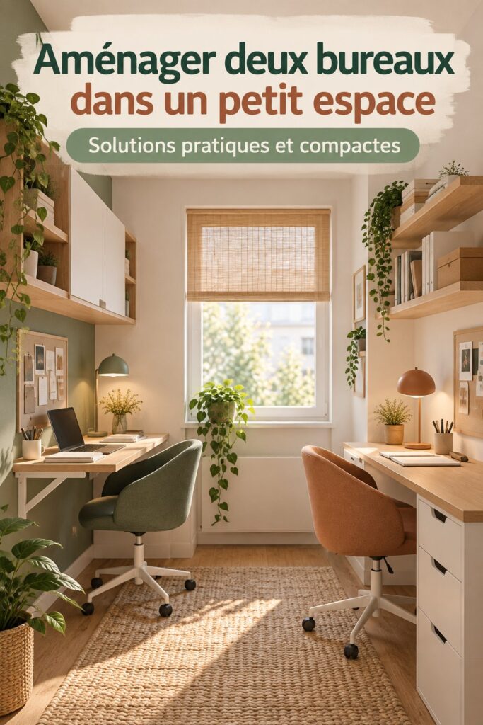 Bureau double aménagement pratique et cozy dans un intérieur de style bohème.
