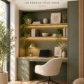 Un bureau intégré moderne avec des étagères stylistiques dans un intérieur bohème
