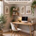 Bureau à la maison décoré avec des nuances beige et un éclairage chaleureux