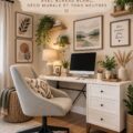 Bureau minimaliste avec desk blanc et art mural en tons neutres