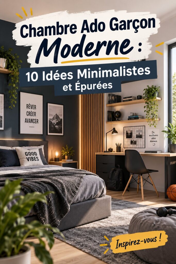 Chambre ado garçon moderne avec décoration épurée et fonctionnelle