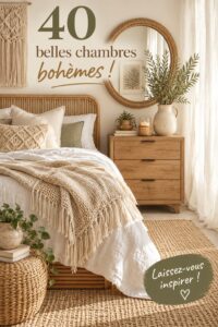 Chambre bohème chaleureuse avec des textiles colorés et des plantes