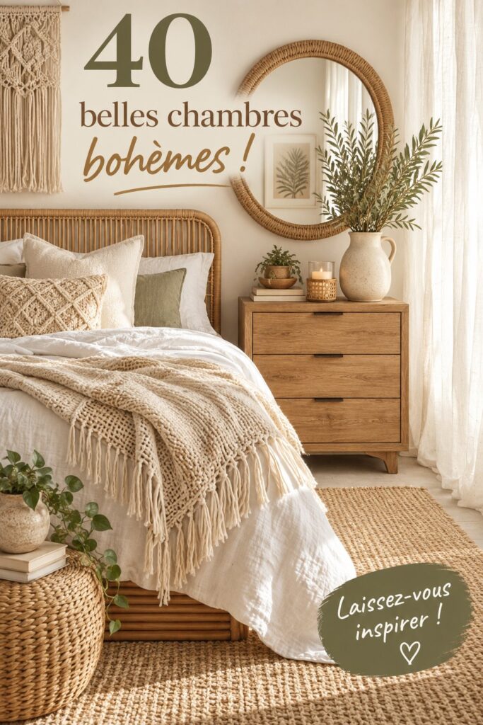 Chambre bohème chaleureuse avec des textiles colorés et des plantes