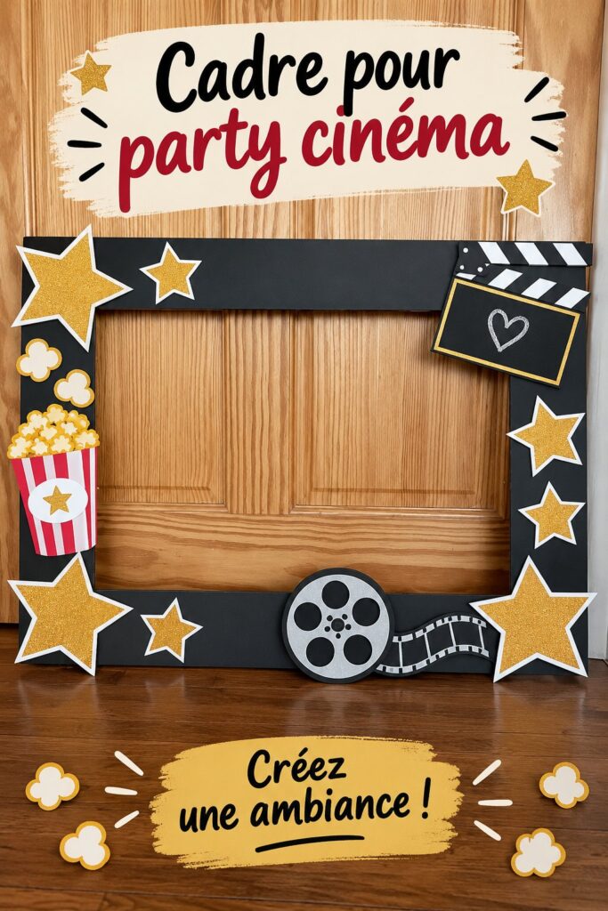 Un joli mur décoré de cadres en bois au style bohème, représentant une scène de cinéma