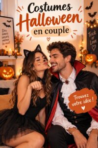 Couple déguisé pour Halloween avec des costumes assortis et élégants.