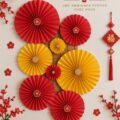 Sélection de décorations bohèmes pour la fête du Têt, incluant des lanternes et des fleurs