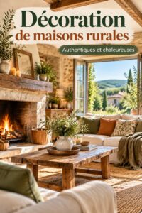 Une maison rurale décorée dans un style bohème, avec des éléments naturels et des couleurs chaleureuses.