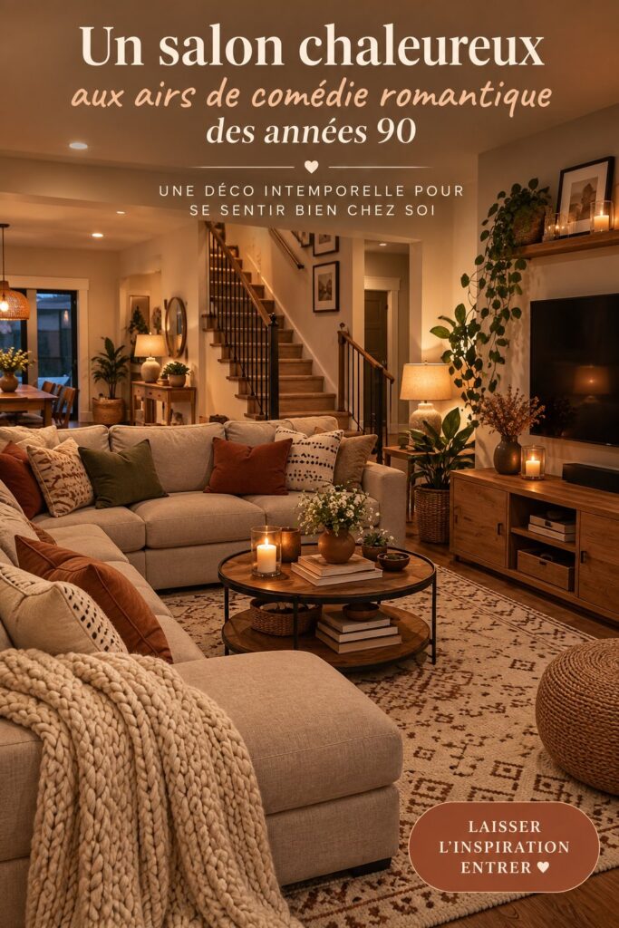 Salon décoré dans un style bohème inspiré des années 90