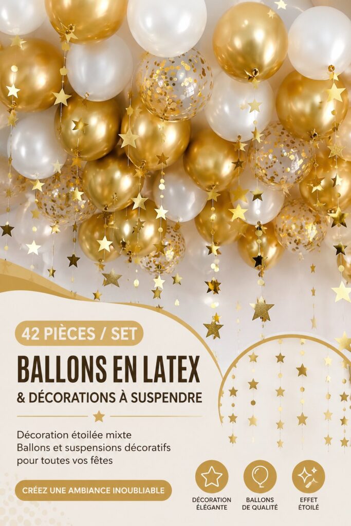 Ballons décoratifs colorés dans un intérieur au style bohème.