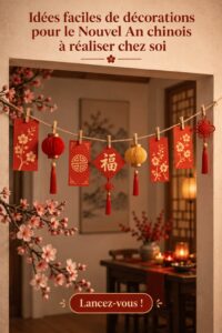 Une belle déco intérieure inspirée du Nouvel An chinois, mélange de couleurs vives et motifs traditionnels.