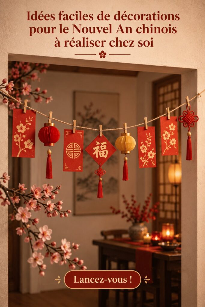 Une belle déco intérieure inspirée du Nouvel An chinois, mélange de couleurs vives et motifs traditionnels.
