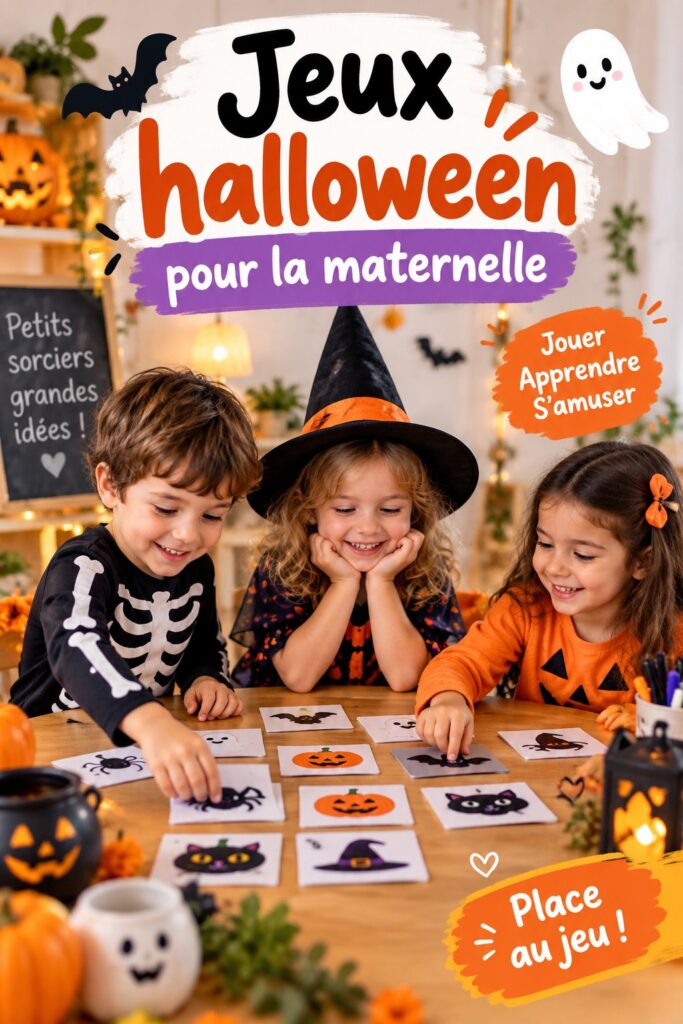 Enfants de maternelle préparant des décorations d'Halloween colorées