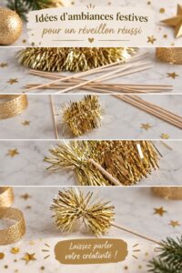 Une table décorée avec des éléments bohèmes prêts pour un réveillon festif