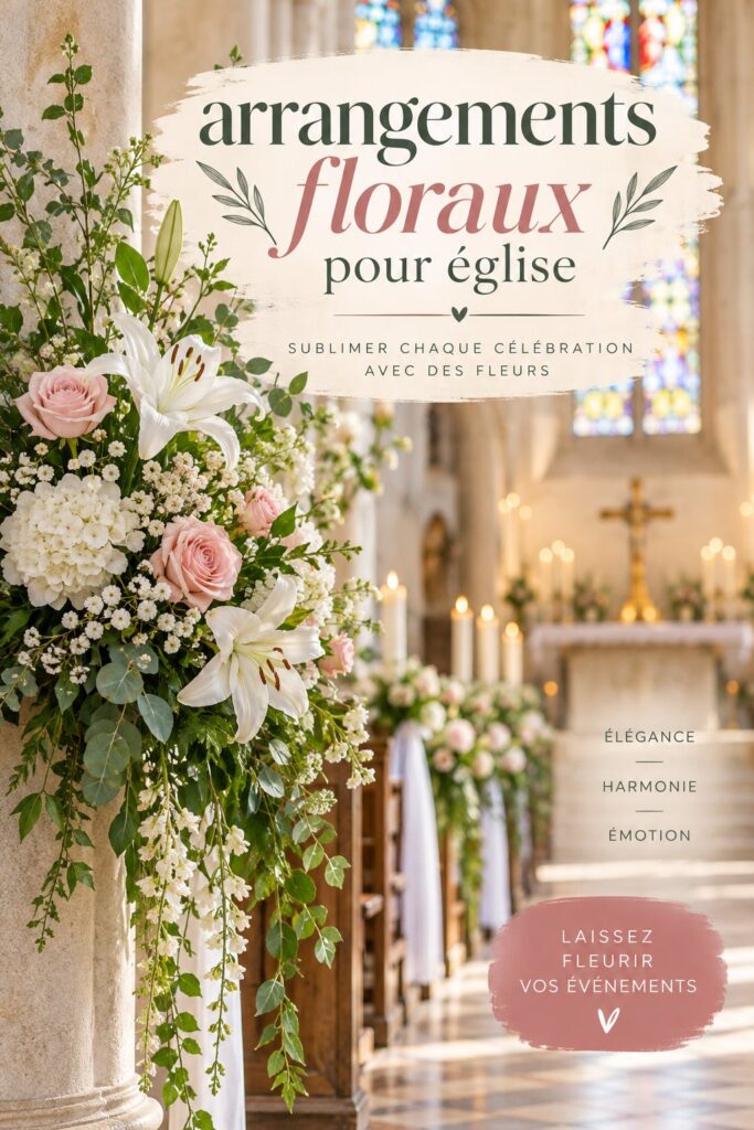 Arrangement floral coloré créant une ambiance chaleureuse dans une église