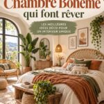 Chambre décorée dans un style bohème chic avec des textiles colorés et des plantes