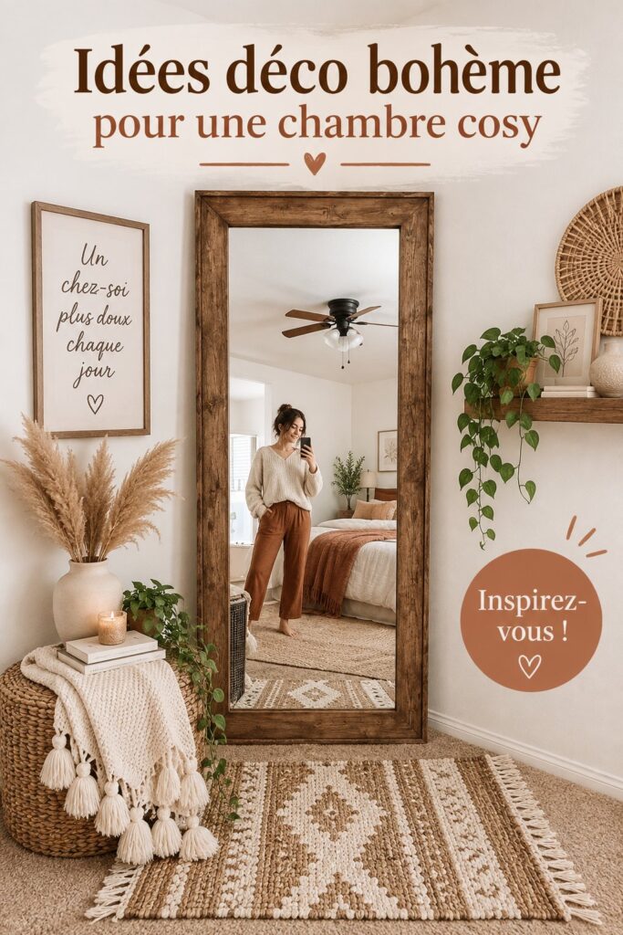Chambre intime au style bohème avec des textiles en lin et des couleurs chaudes