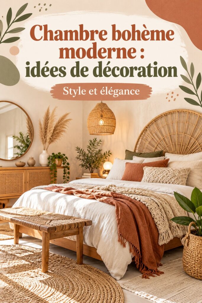 Chambre bohème avec des textures et des couleurs chaleureuses
