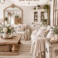 Salon décoré dans un style shabby chic avec des meubles vintage et des couleurs pastel.