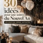 Décoration bohème pour une soirée du Nouvel An avec guirlandes et lumières chaudes.