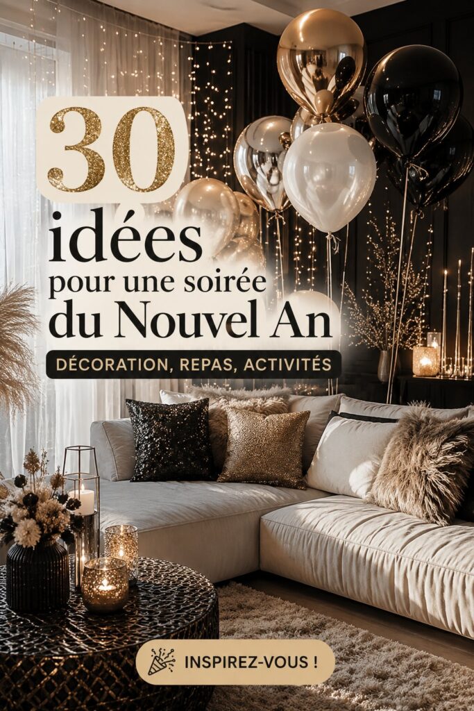 Décoration bohème pour une soirée du Nouvel An avec guirlandes et lumières chaudes.