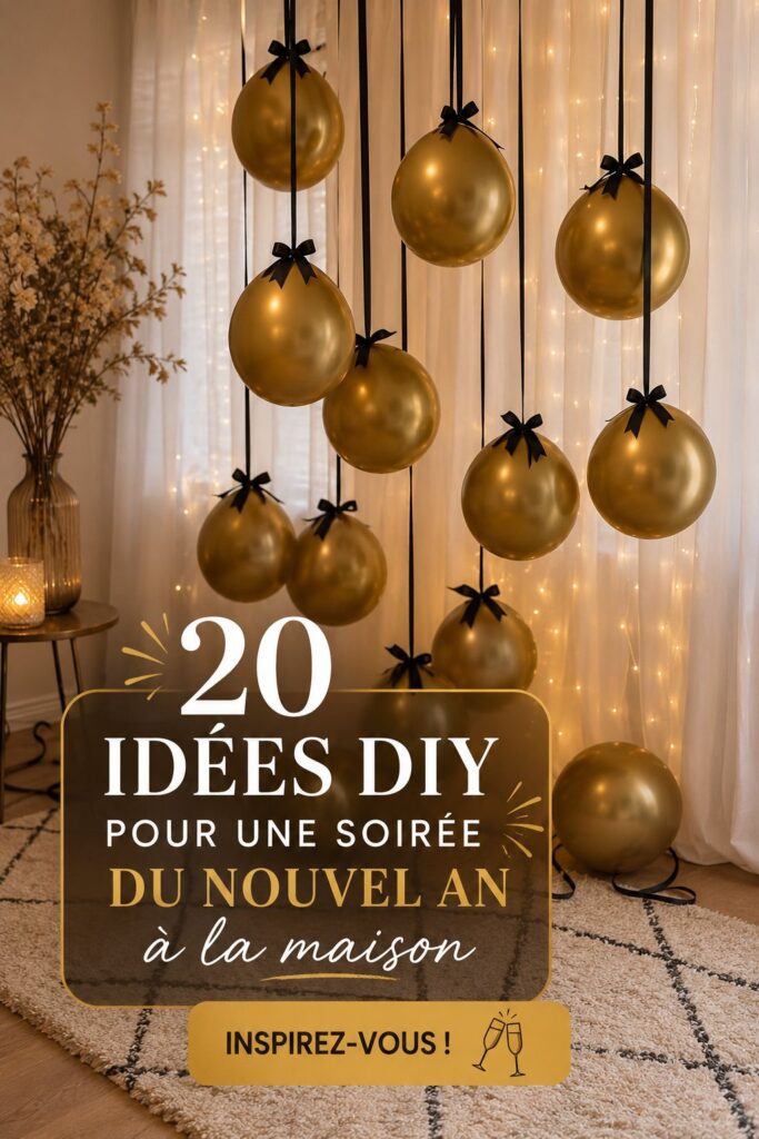 Table de fête du Nouvel An décorée avec des éléments bohèmes et des lumières scintillantes.