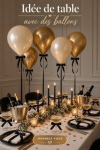 Table décorée de ballons colorés dans un style bohème