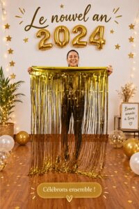 Salle à manger décorée dans un style bohème pour célébrer le Nouvel An 2024