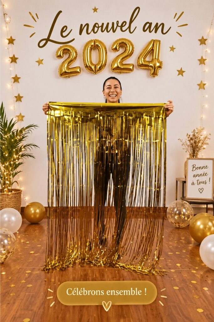 Salle à manger décorée dans un style bohème pour célébrer le Nouvel An 2024