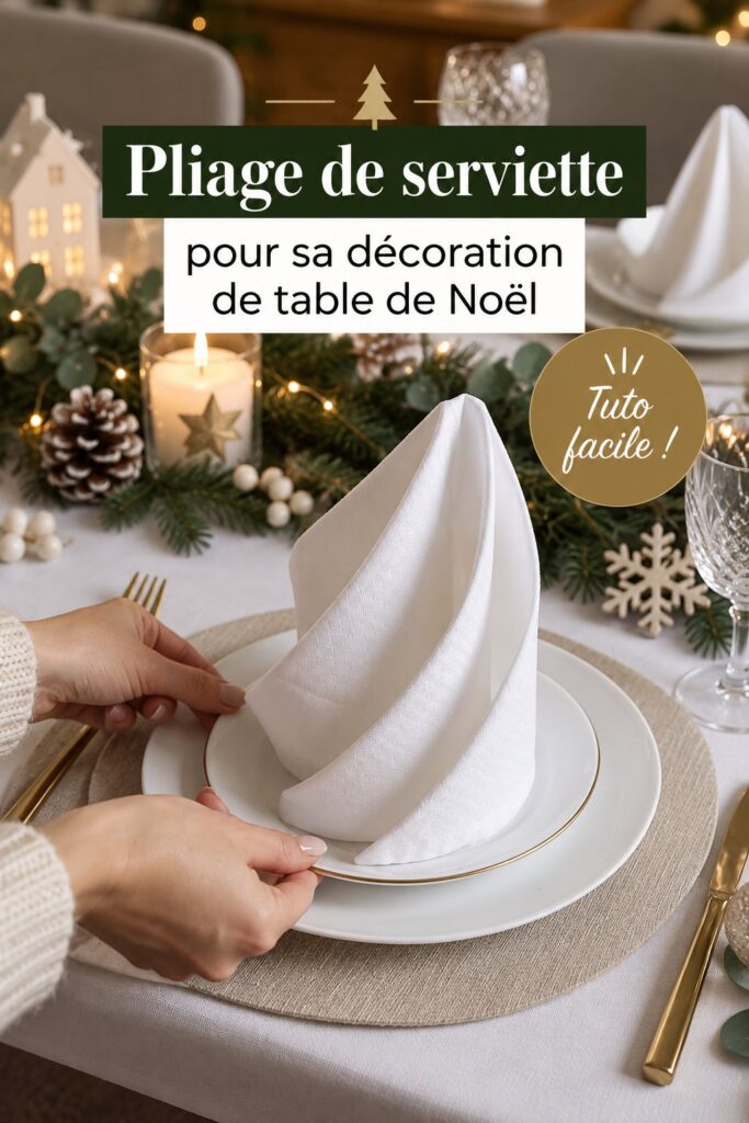 Table de Noël décorée avec des serviettes élégamment pliées