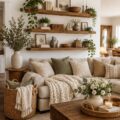 Un salon rustique et chaleureux avec des éléments en bois et une déco pratique
