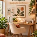 Bureau à domicile cosy avec des éléments de décoration bohème