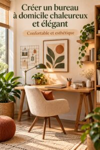 Bureau à domicile cosy avec des éléments de décoration bohème