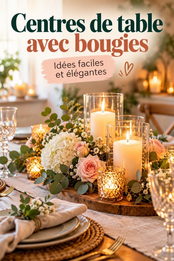 Un élégant centre de table bohème avec des bougies et des éléments naturels.