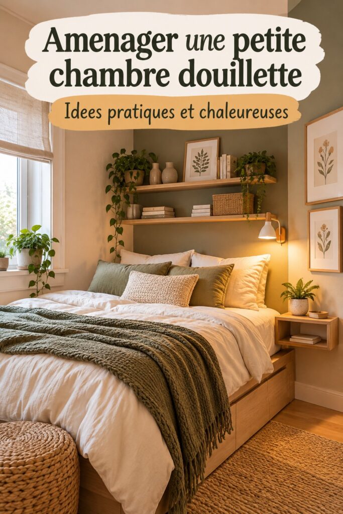 Chambre douillette et cosy dans un petit espace, décorée avec des textiles chauds.