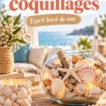 Déco intérieure bohème avec des coquillages sur une table en bois.