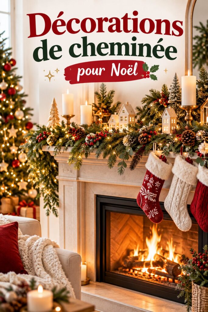 Cheminée décorée avec des ornements bohèmes pour Noël