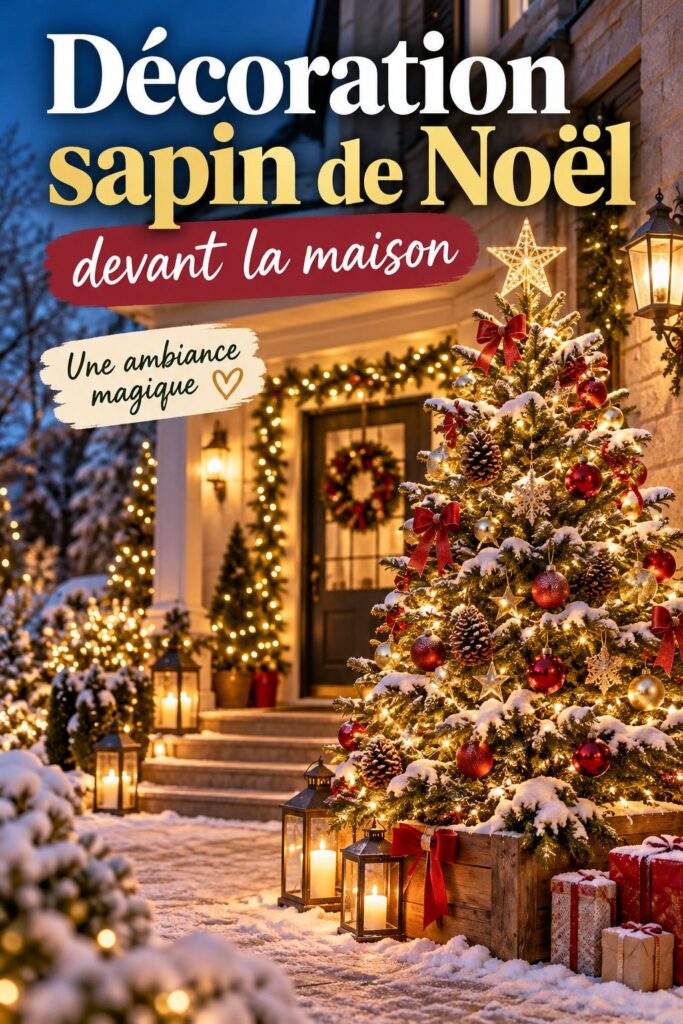 Un sapin de Noël décoré devant une maison, style bohème et chaleureux
