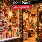 Magasin décoré pour Noël dans un style bohème, avec des guirlandes et des ornements chaleureux.