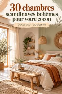 Chambre Scandi Boho avec des couleurs douces et des éléments naturels