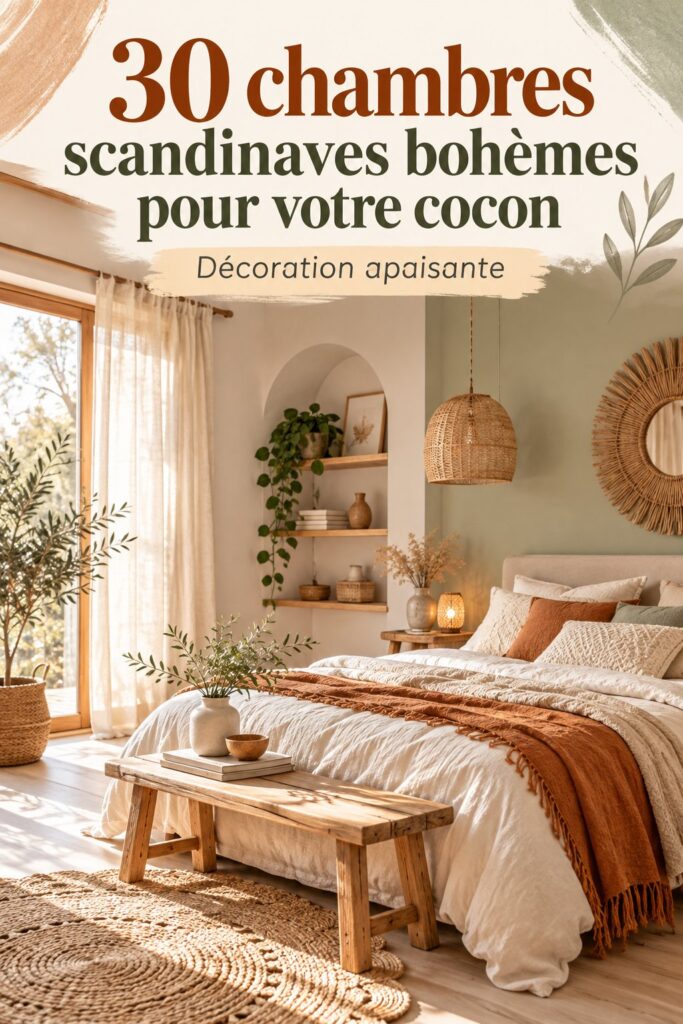 Chambre Scandi Boho avec des couleurs douces et des éléments naturels
