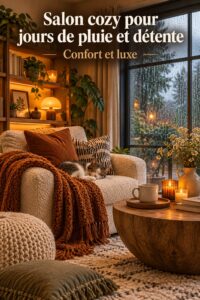 Un salon décoré dans un style bohème, cosy et accueillant pour les jours de pluie.