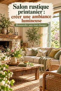 Salon lumineux avec une décoration rustique printanière