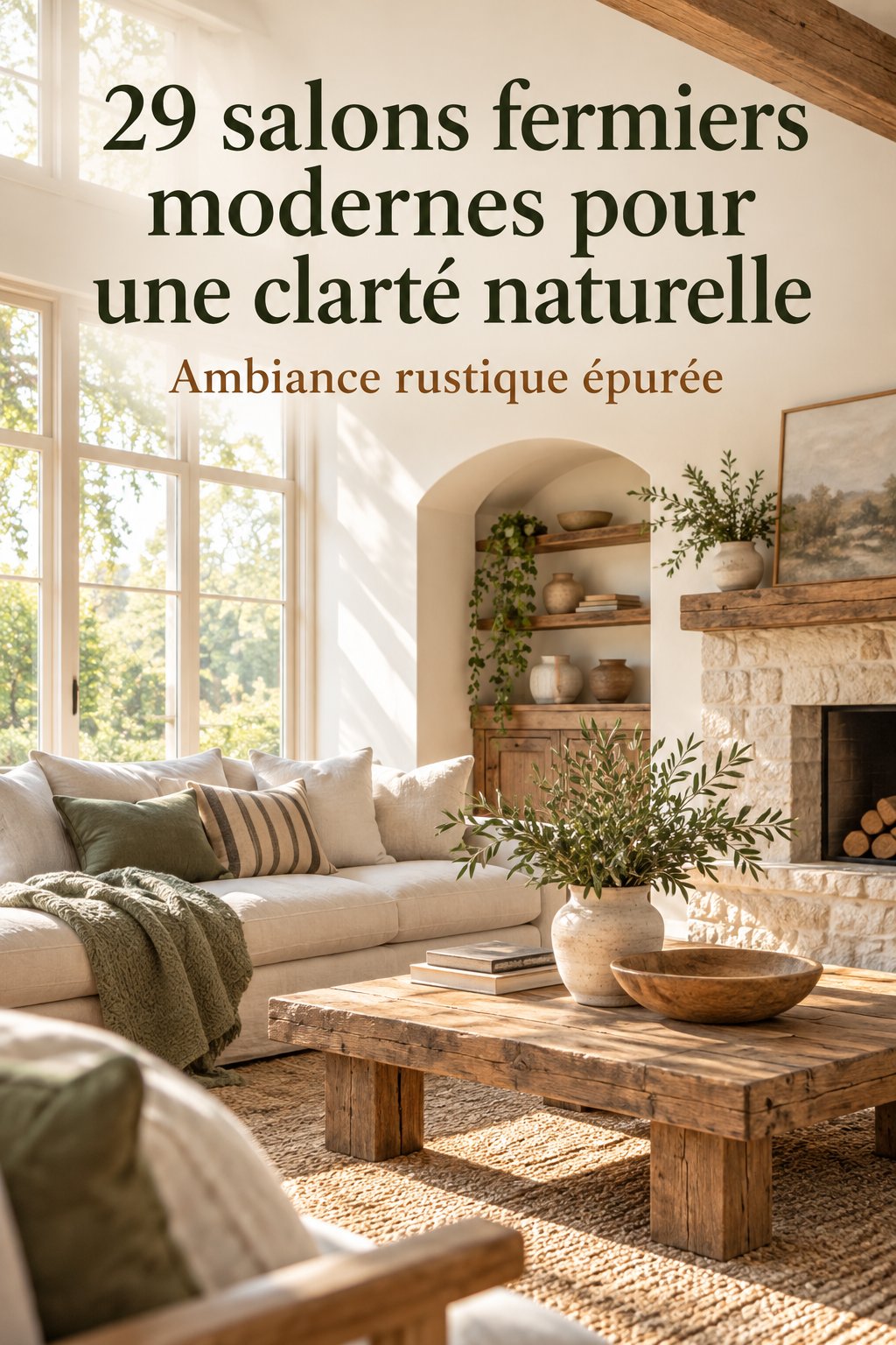 Salon moderne dans un style fermier avec lumière naturelle